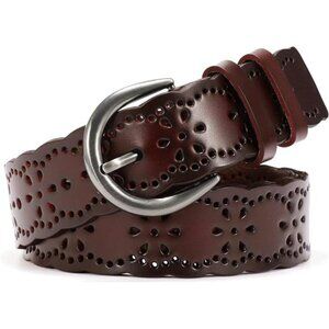 Women Plus Size Leather Belt Hollow Flower Waist Belt Jeans Dresses Pants Fashio